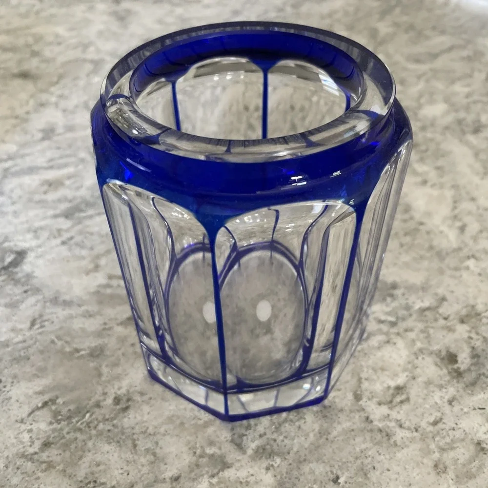 Lappas Hand Blown & Cut Crystal Cobalt Blue Glass Jar Heavy 5
